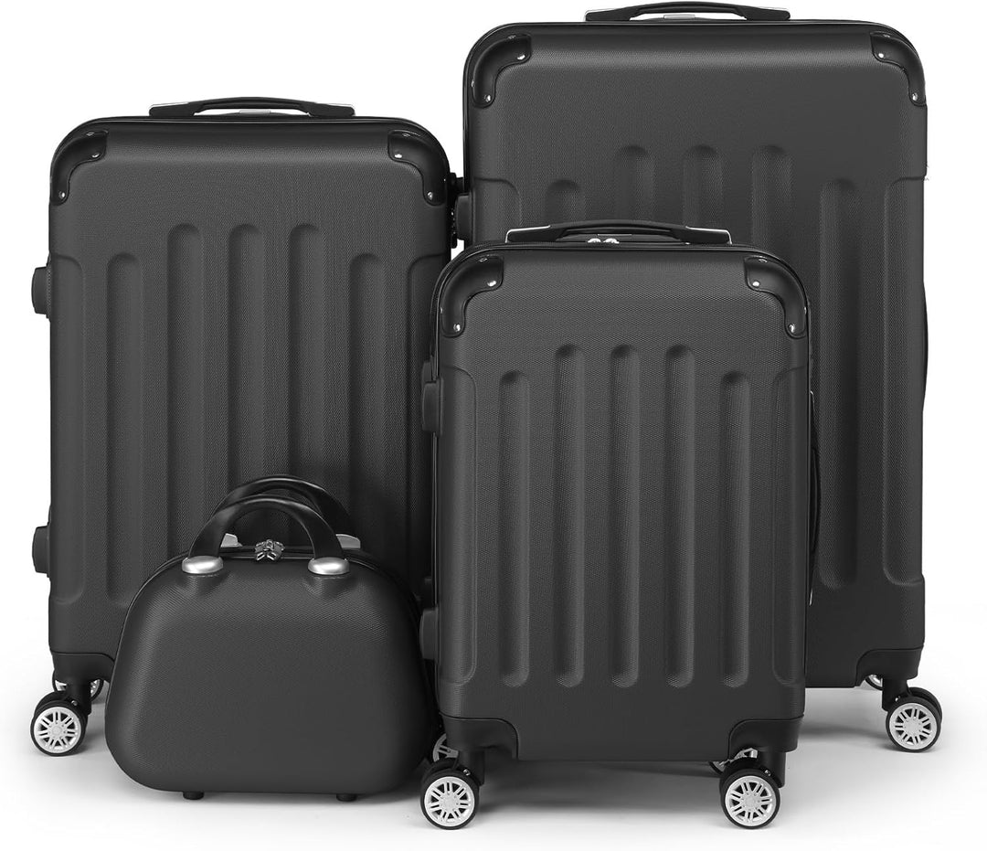 LEADZM Kofferset 4 teilig, Reisekoffer Set mit Kosmetikkoffer und Eckenschutz, Koffer Set Hartschale