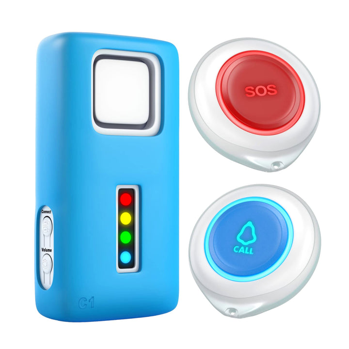 CruxCare C1 Notrufknopf für Senioren - Paniktasten und Pager für Pflegepersonal - 2 Ruftasten & 1 Dr