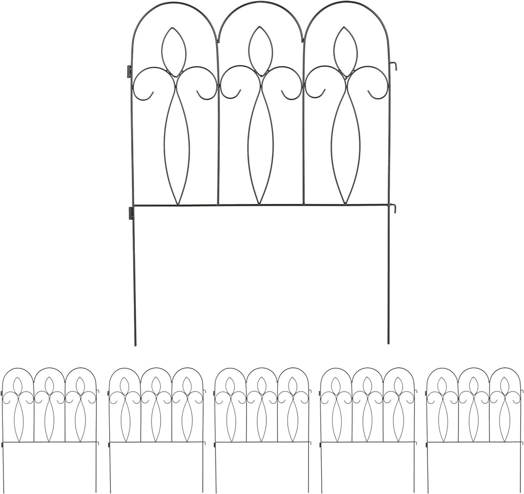 Relaxdays Beetzaun Metall, 6 Zaunelemente mit Verzierungen, HxB: 81 x 63 cm, Garten Beeteinfassung z