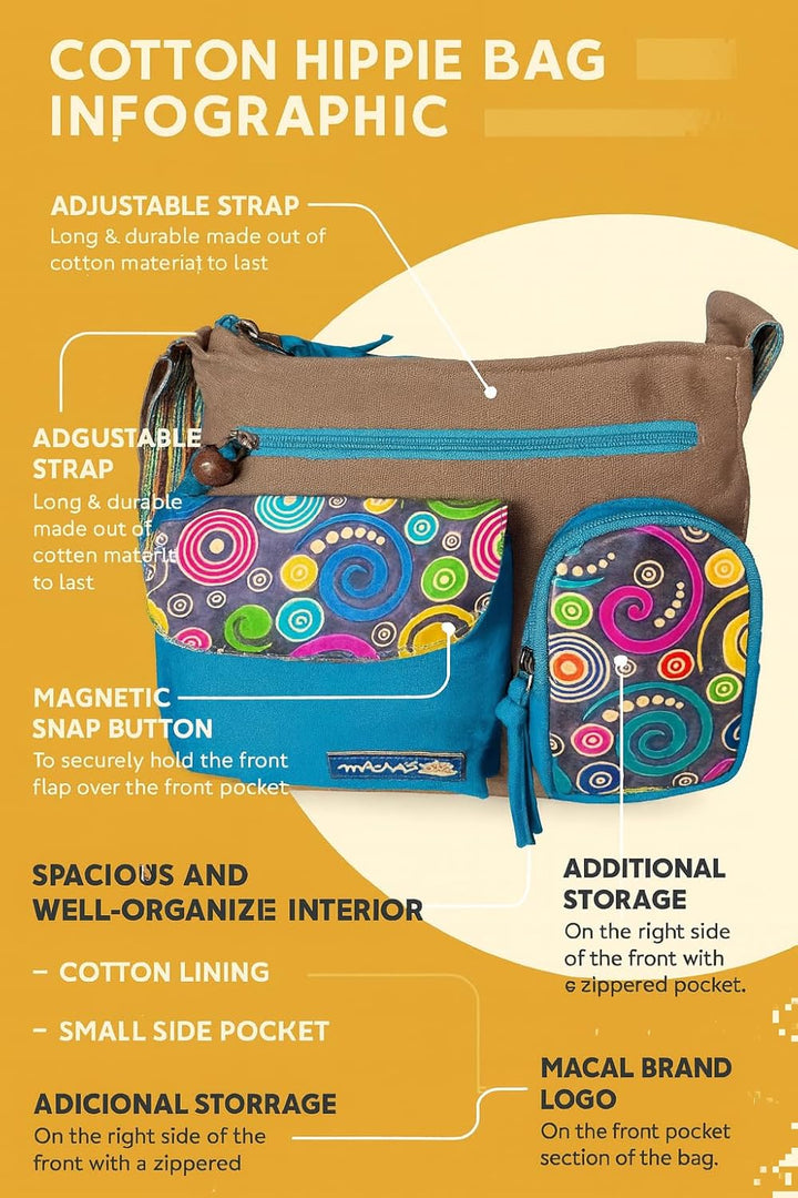 Macha Ethnische indische ethnische Baumwolle und Leder Schultertasche für Frauen Grau, Grau