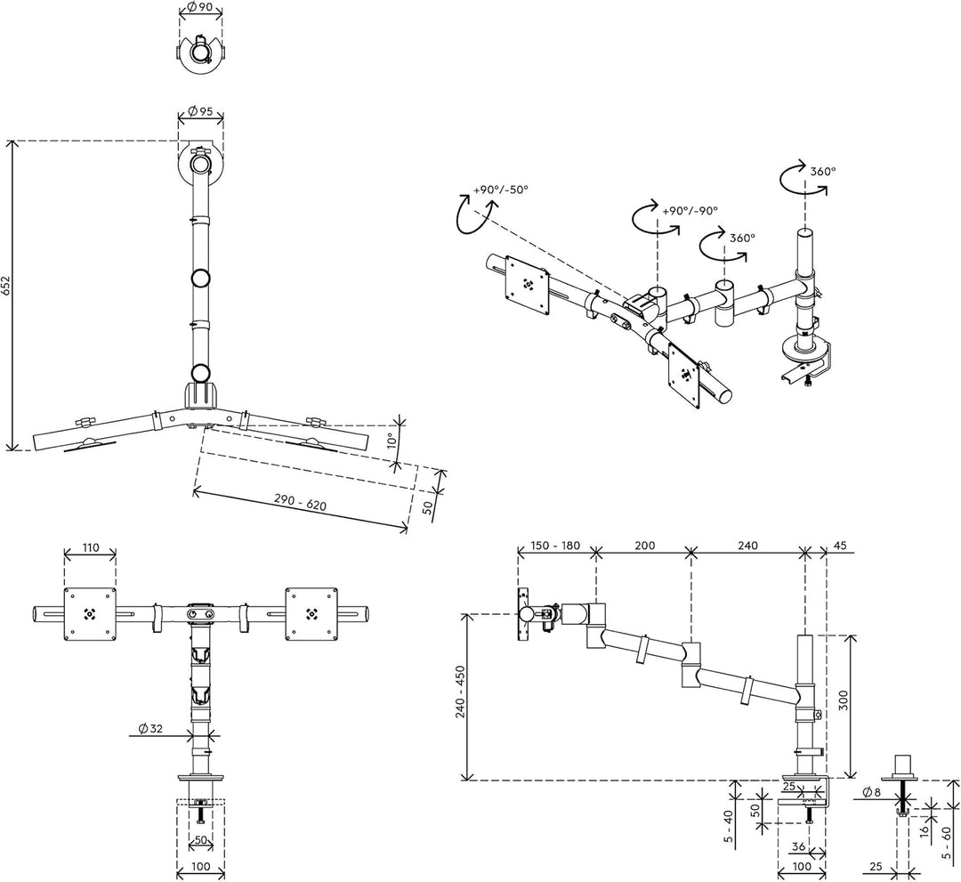 Dataflex Viewgo Monitorarm - Schreibtisch 132 Silber, Platzsparender ergonomischer Monitorständer fü