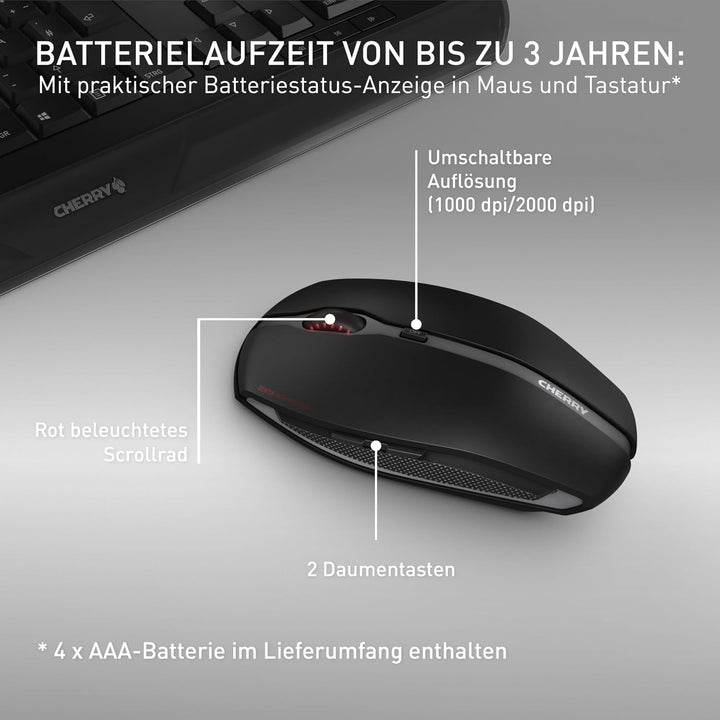 CHERRY GENTIX DESKTOP, Kabelloses Tastatur-Maus-Set, Schweizer Layout (QWERTZ), 2,4 GHz Funk, Integr