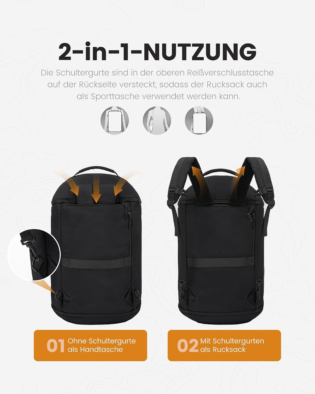 LOVEVOOK Reisetasche Sporttasche Rucksack Gross, 65L Handgepäck Rucksack mit Schuhfach Nassfach, Rei