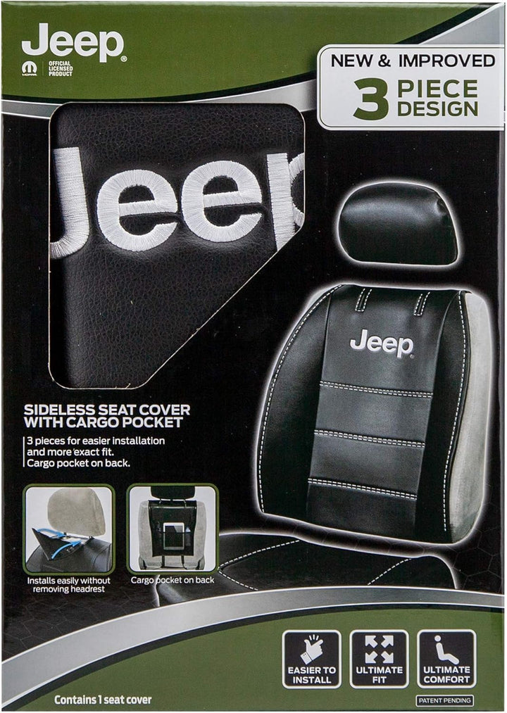 Plasticolor 008631R01 Black Jeep Logo Sitzbezug mit gestickter Kontrastnaht 3-teilig Seitenloser Sty