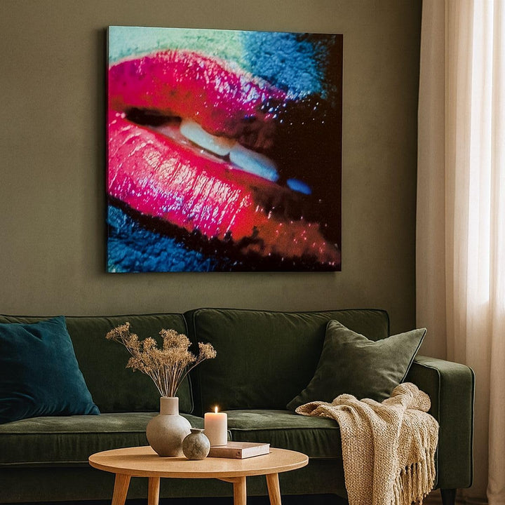 Bilder auf Leinwand Lippen Gesicht Frau Leinwandbild mit Rahmen 60x60cm Wandbilder Dekoration Wohnzi