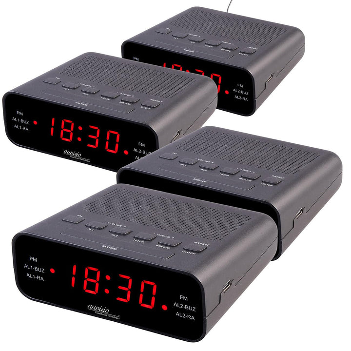 auvisio UKW-Radiowecker mit 2 Weckzeiten und LED-Anzeige, Schlummer, 4er-Set