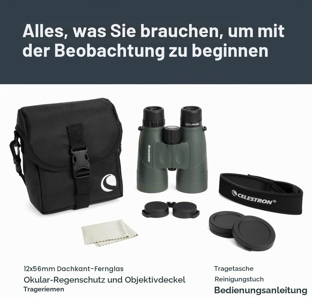 Celestron 71336-CGL Nature DX Fernglas, mit 12 x 56 Vergrösserung, mit BaK4-Prismen, Schwarz Nature