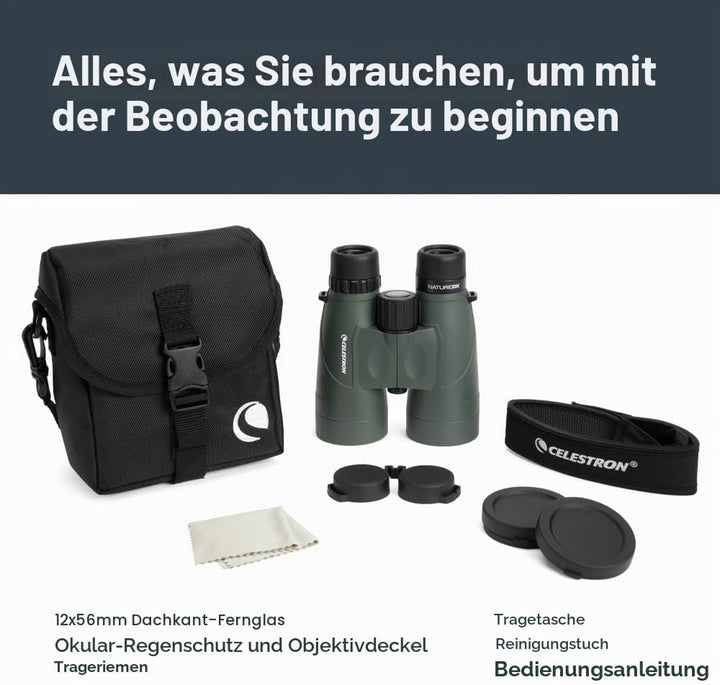 Celestron 71336-CGL Nature DX Fernglas, mit 12 x 56 Vergrösserung, mit BaK4-Prismen, Schwarz Nature