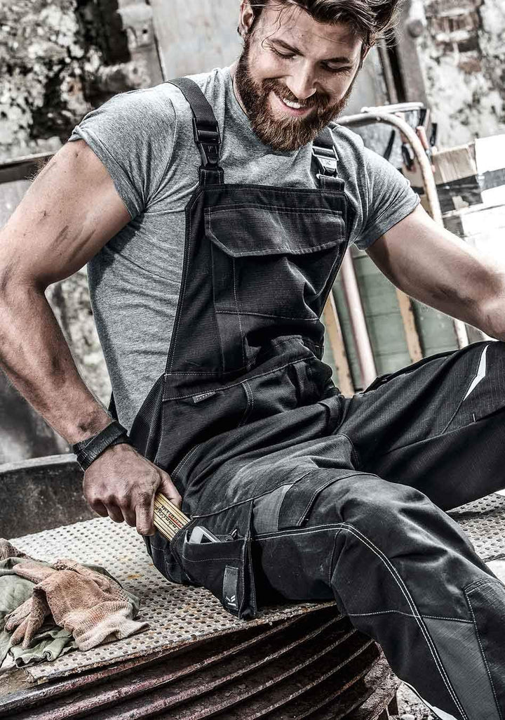 KÜBLER Pulsschlag Latzhose, Herren Arbeitshose mit Tägern und Fronttasche, 28 Schwarz/Anthrazit