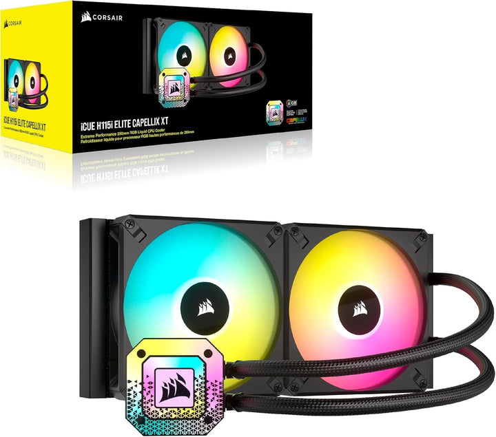 Corsair iCUE H115i Elite CAPELLIX XT Flüssig-CPU-Kühler - Zwei AF140 RGB Elite-Lüfter - 280-mm-Radia