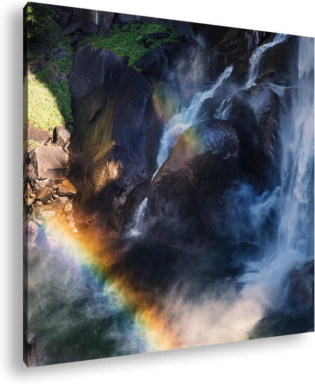 Regenbogen am Wasserfall Format: 60x60 als Leinwandbild, Motiv fertig gerahmt auf Echtholzrahmen, Ho