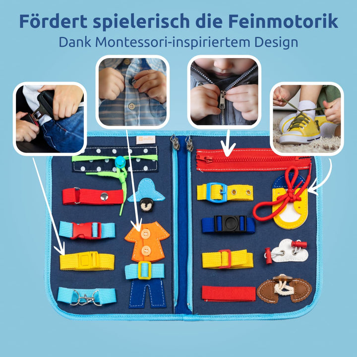 Mallie® Busy Board Deutsch inkl. Gratis Reisetasche & Montessori Buch und Perfekt für Reisen im Auto