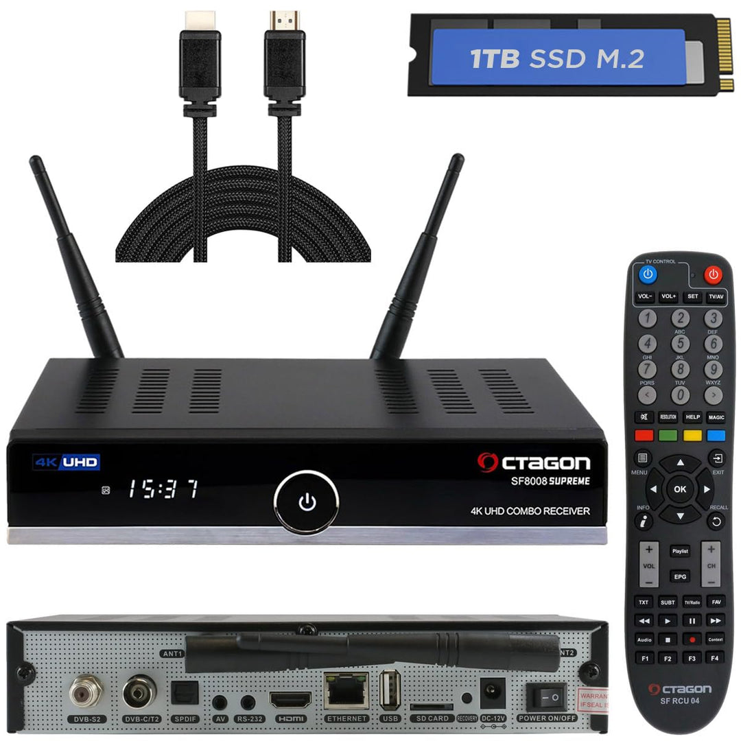 OCTAGON SF8008 4K Supreme Combo + 1TB Festplatte INTERN + NONIC HDMI Kabel, Sat- Kabel- & DVB-T2 Rec