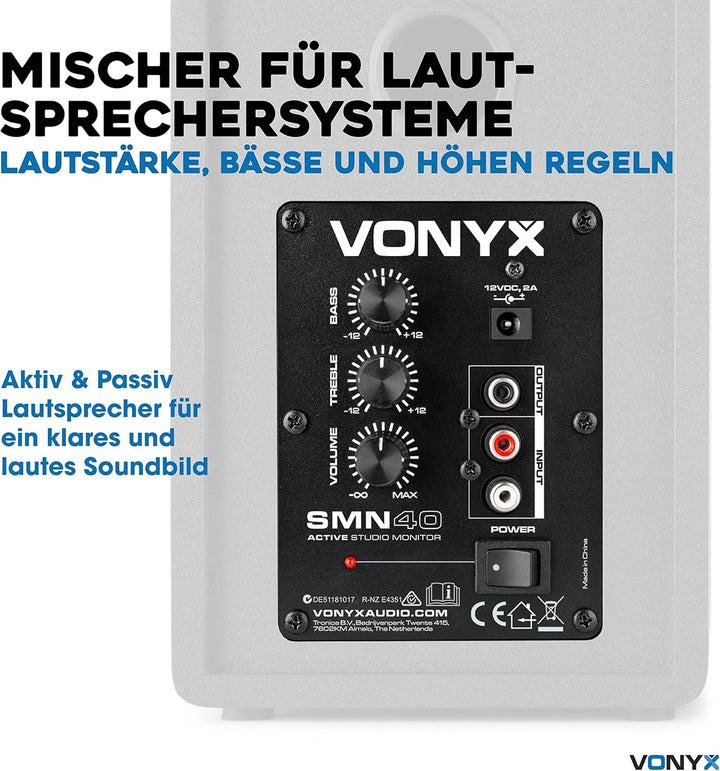 VONYX SMN40B - Studio Monitor, Aktiv Lautsprecher Set, 100 Watt, 4 Zoll Studiolautsprecher Set, DJ M