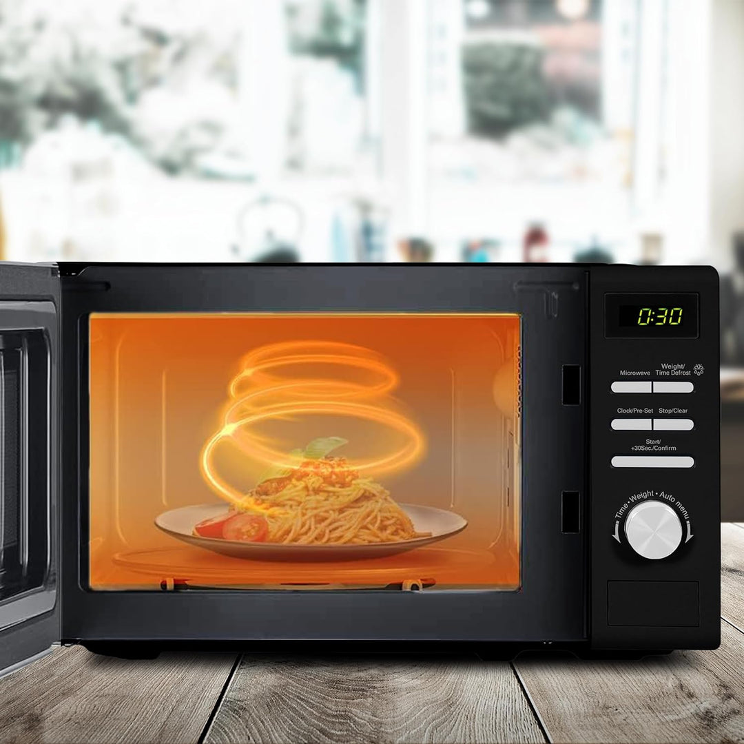 ICQN Mikrowelle, Solo-Mikrowelle, 20 L, 700 W, 5 Leistungsstufen, 8 Automatikprogramme, Gewicht und
