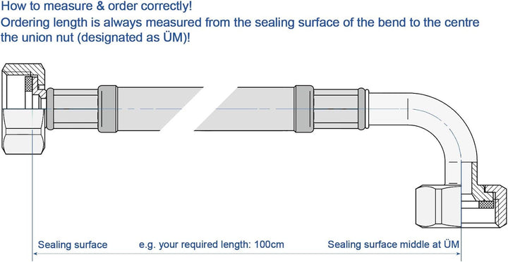 SFX® Panzerschlauch 100cm Flexschlauch 3/8 Zoll ÜM x 3/8 Zoll ÜM mit 90°Bogen Verbindungsschlauch Ve