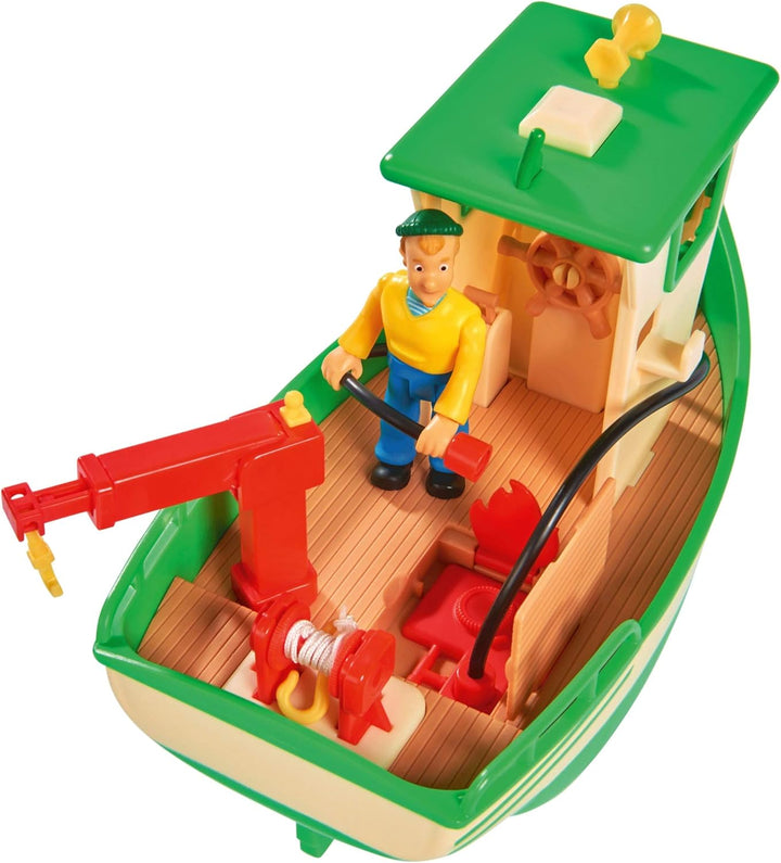 Simba 109251074 - Feuerwehrmann Sam Charlies Fischerboot, mit Charlie Figur, beweglicher Kran und me