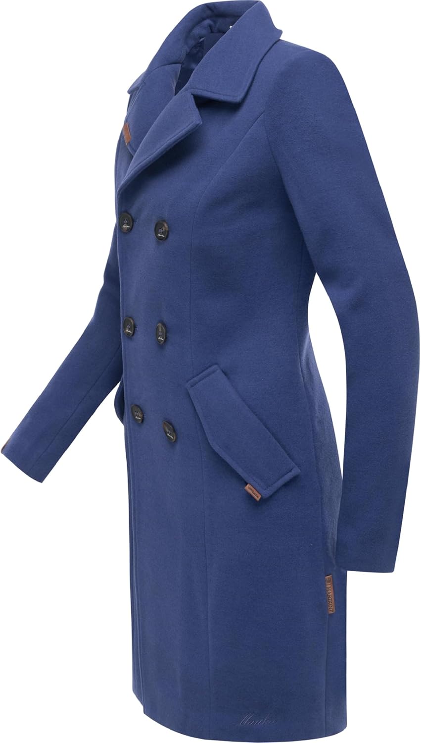 MARIKOO Damen Wollmantel Langer Trenchcoat mit Reversekragen Nanakoo XS-5XL XS Blue Violet, XS Blue