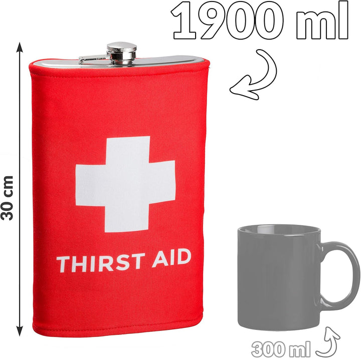 Froster Riesiger Flachmann – Thirst Aid, Grosser Flachmann aus Edelstahl XXL, 1.9 Liter, Geschenk fü