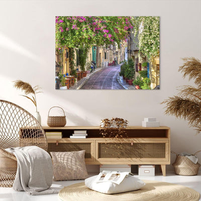 Bilder auf Leinwand 100x70cm Leinwandbild Strasse dekoration blumen griechenland Gross Wanddeko Bild