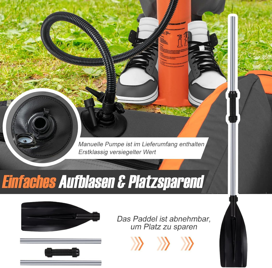 GOPLUS Bellyboot, Belly Boat bis 150 kg belastbar, aufblasbares Schlauchboot zum Angeln mit Alu Padd