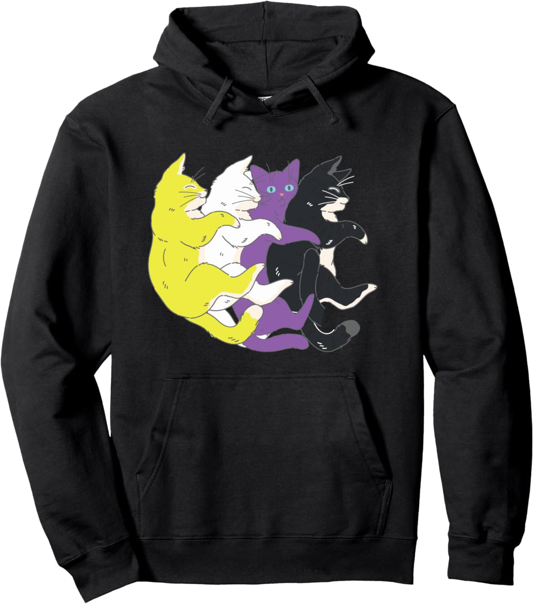 LGBTQ Nicht-Binär-Pride-Flagge – Katzenstapel, nicht binär Pullover Hoodie