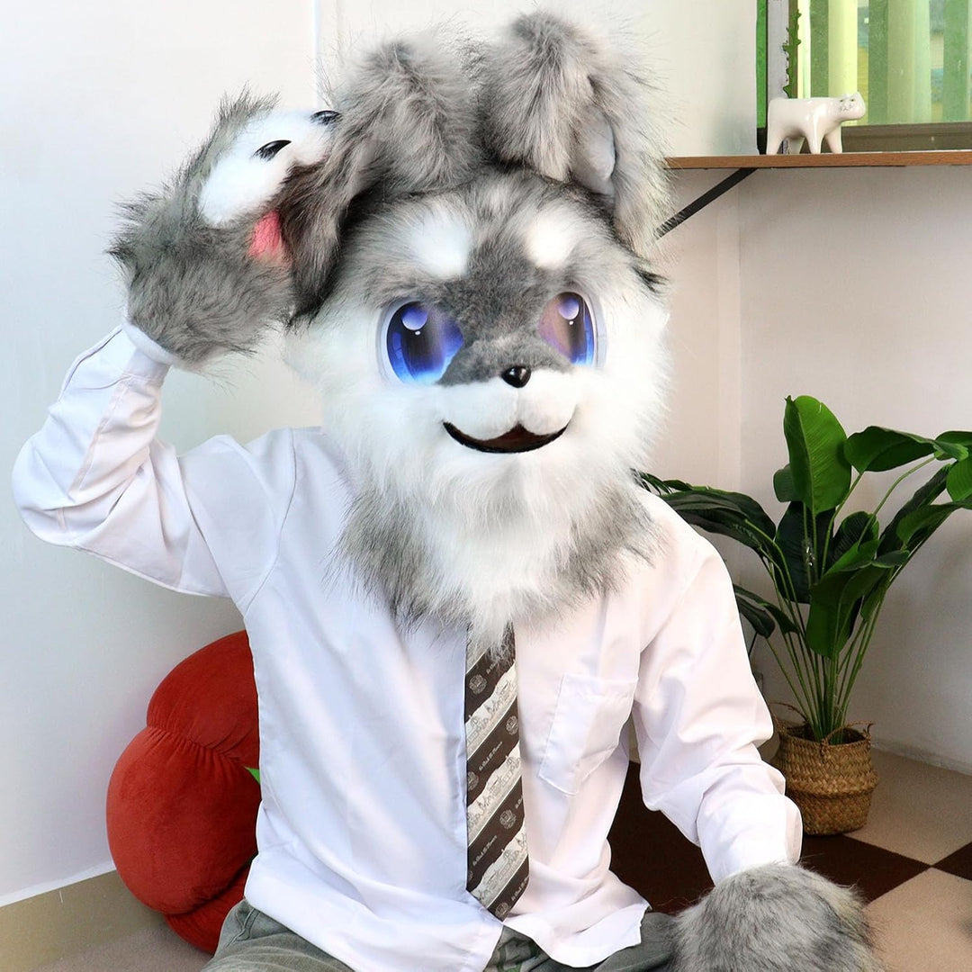 Tier Vollkopf Hund Maske Fursuit Therian Plüsch Realistische Masken für Party Halloween Cosplay Kost