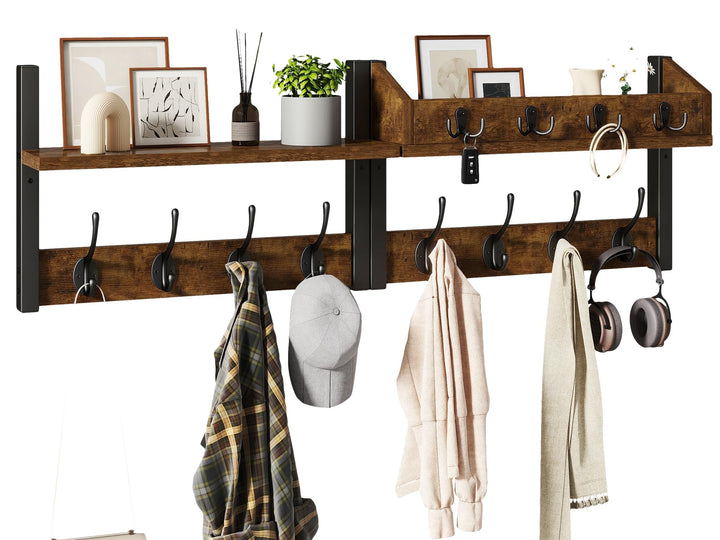 YMYNY 4-in-1 Wandgarderobe mit Ablage, Garderobenleiste Schlüsselbrett Holz, Gaderobe Wand für Flur,