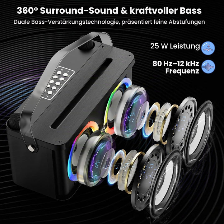 Karaoke Maschine mit Telefon-/Pad-Halterung, Tragbarer Bluetooth-Lautsprecher mit 2 kabellosen Mikro