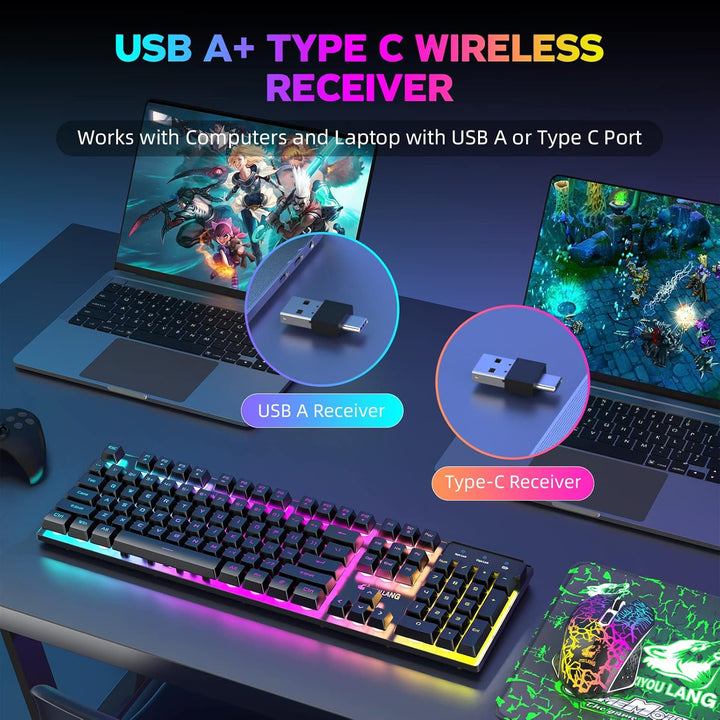 Kabellose Tastatur mit Regenbogen-Hintergrundbeleuchtung, 2,4 G, wiederaufladbar, mechanische Haptik