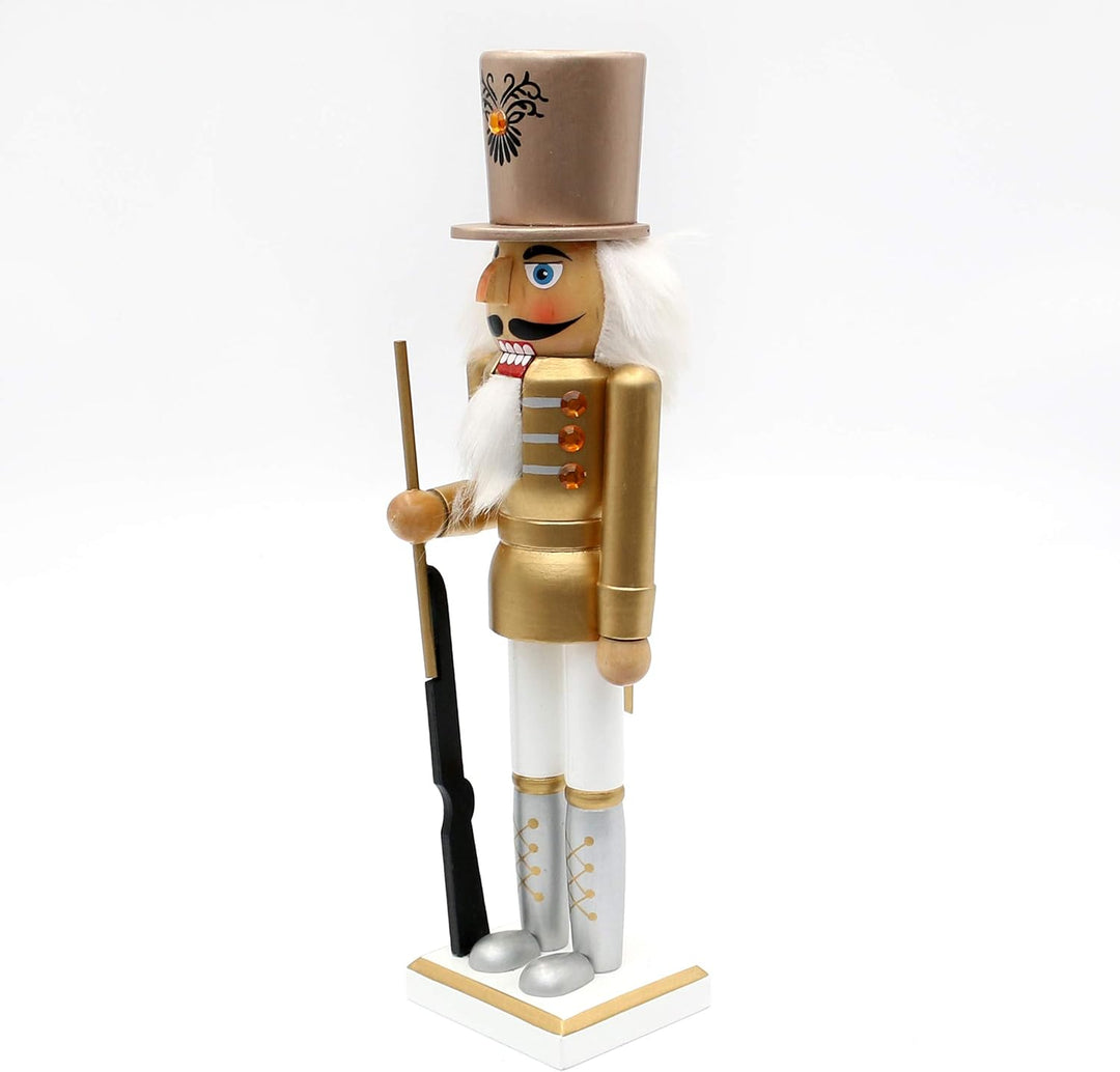 Dekohelden24 Holz Nussknacker Soldat in Silber/Gold/weiss, Masse L/B/H: 8 x 6,5 x 30 cm, 30 cm Solda