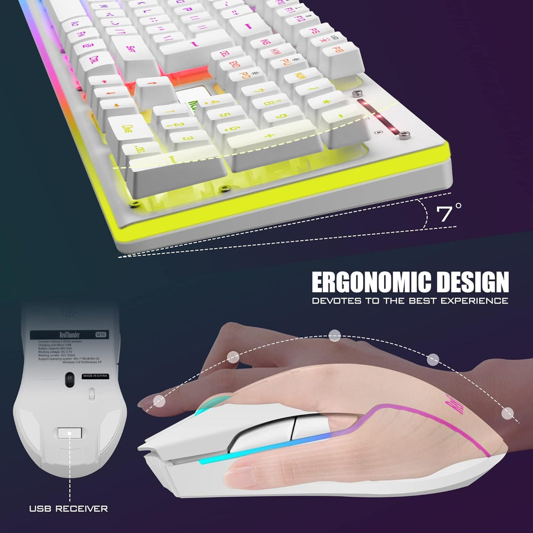 RedThunder K10 Set mit Tastatur und Maus, kabellos, Gaming-Tastatur, Hintergrundbeleuchtung, französ