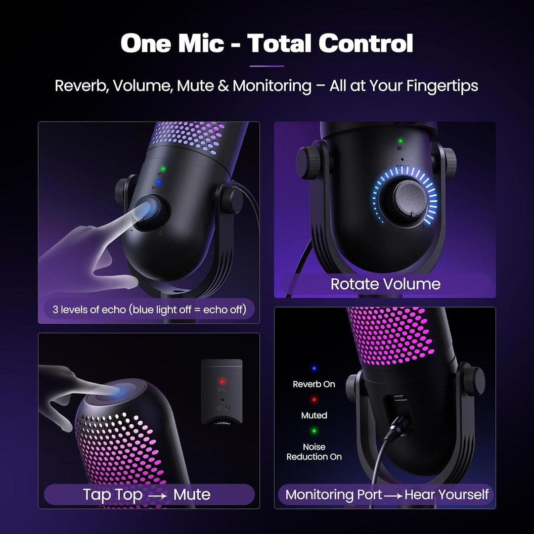 USB Mikrofon PC Gaming RGB: Microphone PC Schwarz - Gaming Zubehör PS4 & PS5 - Gaming Mic mit Stumm