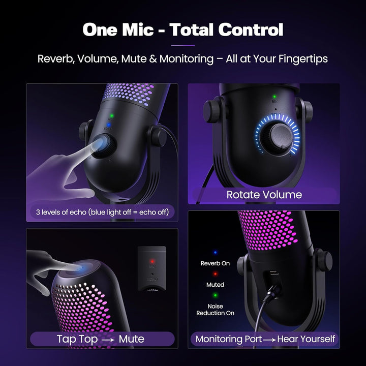 USB Mikrofon PC Gaming RGB: Microphone PC Schwarz - Gaming Zubehör PS4 & PS5 - Gaming Mic mit Stumm