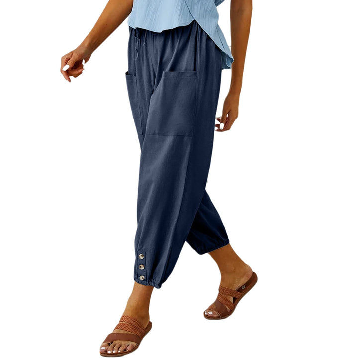 Lässige Haremshose für Damen, lockere Passform, Flachs, knöchelhoch, Sommer, Baggy Slacks mit Tasche