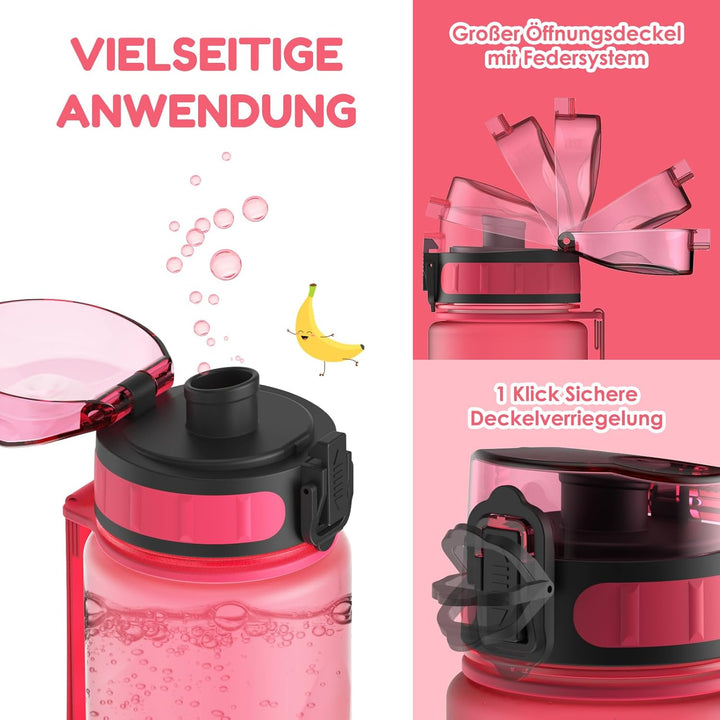 Luyiilo Kinder-Trinkflasche 0,5l, BPA-Frei, Fruchteinsatz, Spülmaschinenfest, perfekt für Schule, Ki