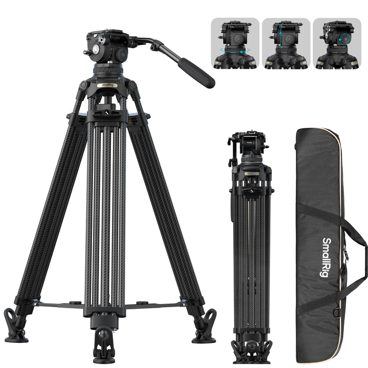 SMALLRIG 200,5 cm Schwerlast-Carbonfaser-VideoStativ, 7-Stufen-Gegengewichtskopf, Schnellwechselplat