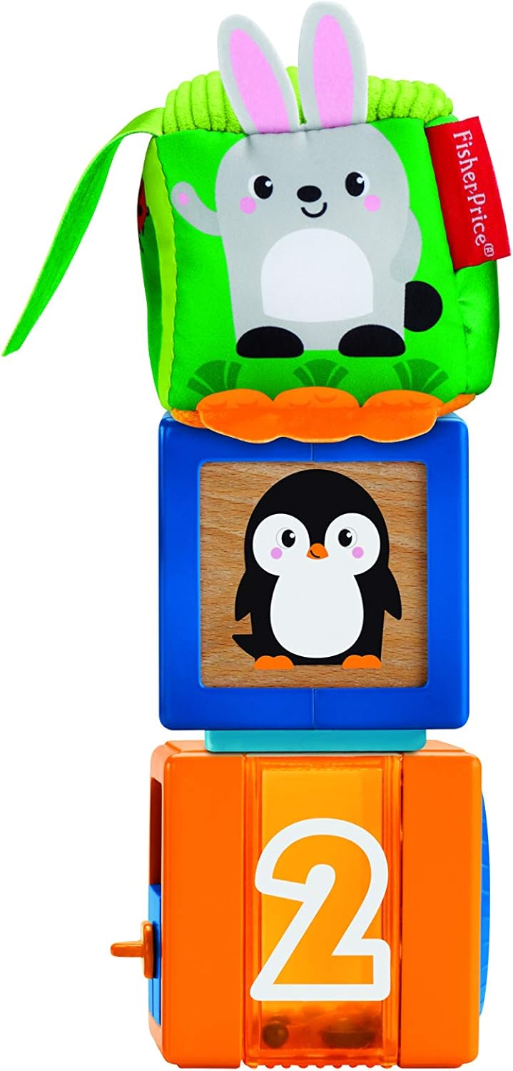 Fisher-Price GJW13 - Babys Bunte Tierbausteine, 3 Stück, Bunte Aktivitätsspielzeuge Babyspielzeug ab