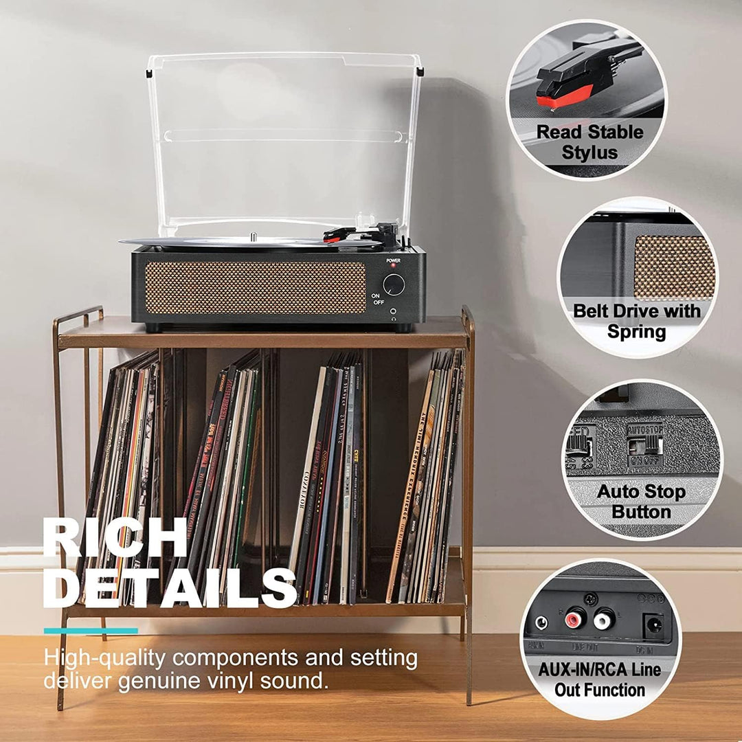 Trynnay Plattenspieler mit Lautsprecher Vinyl Schallplattenspieler Wireless LP Phonograph mit Eingeb