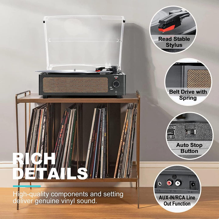 Trynnay Plattenspieler mit Lautsprecher Vinyl Schallplattenspieler Wireless LP Phonograph mit Eingeb