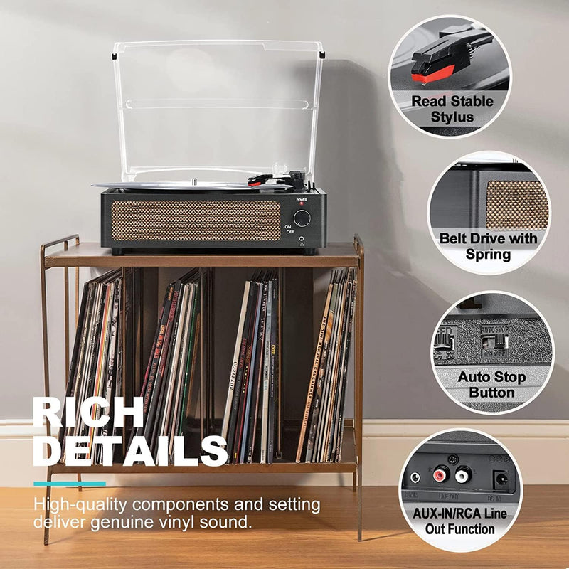 Trynnay Plattenspieler mit Lautsprecher Vinyl Schallplattenspieler Wireless LP Phonograph mit Eingeb