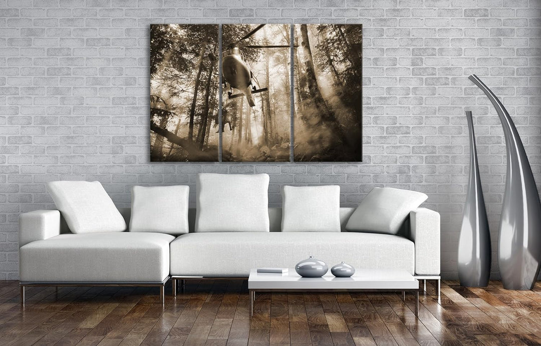 deyoli Rettungshubschrauber bei Waldbrand Format: 3-teilig 120x80 Effekt: Sepia als Leinwand, Motiv