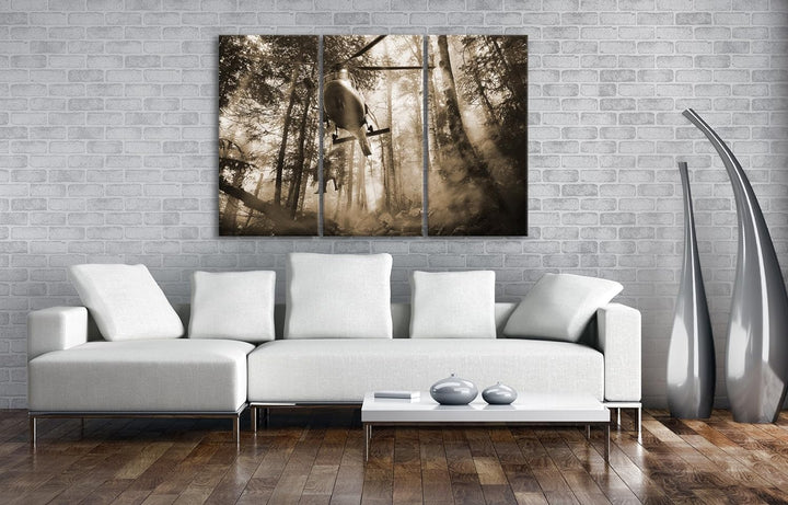 deyoli Rettungshubschrauber bei Waldbrand Format: 3-teilig 120x80 Effekt: Sepia als Leinwand, Motiv