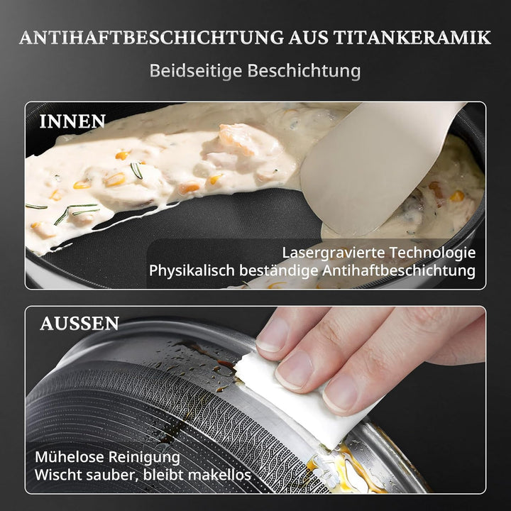 KOKHUB Titan-Keramik Bratpfanne 30 cm mit Deckel, Edelstahlpfanne Induktion, Tri-Ply Antihaft Pfanne