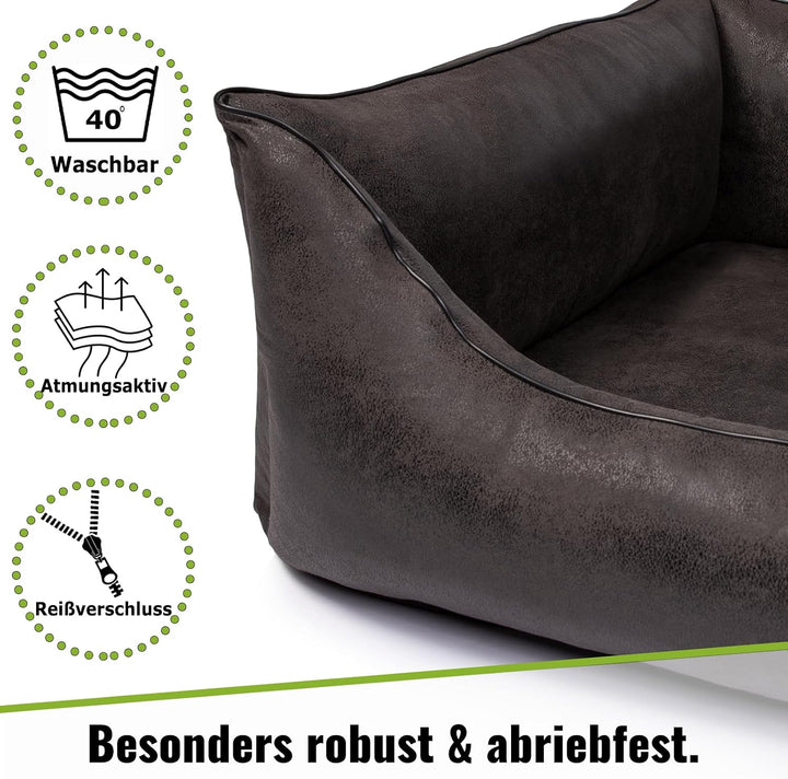 CopcoPet – Hundebett Emma in Wildlederoptik – Hundekörbchen mit abnehmbarem, waschbarem Bezug – Hund