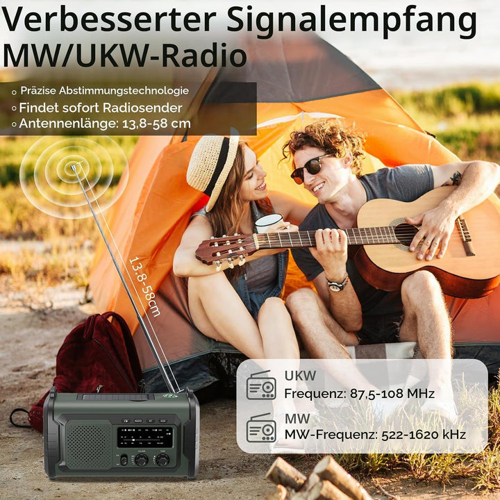 Kurbelradio 27000mAh, Notfallradio Solar Kurbel FM/AM Mit Bluetooth, SOS Alarm Emergency Radio, Kurb