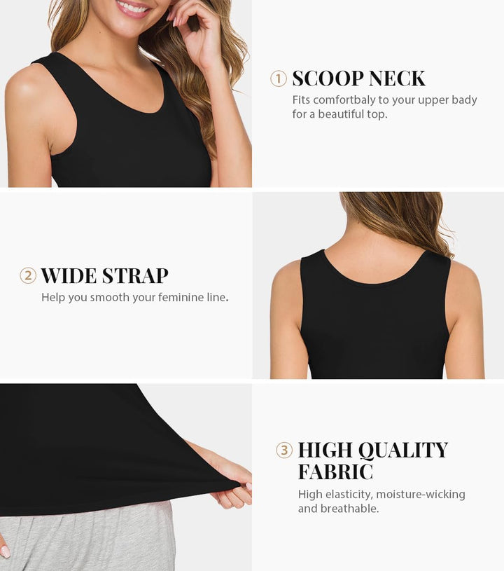 Knuffnee Damen Stretch Unterhemd Basic Tank Tops Workout Unterhemden Tops 4er Pack XXL Schwarz/Schwa