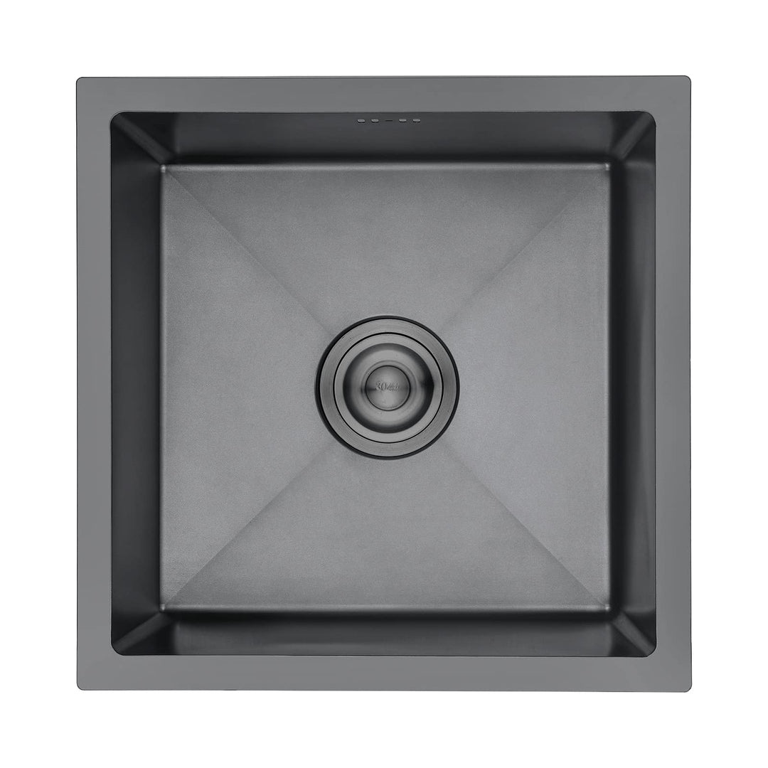 Ibergrif M84040B Küchenspüle 40 x 40 cm, Unterbauspüle mit Ablauffilter, Edelstahl Schwarz, Schwarz