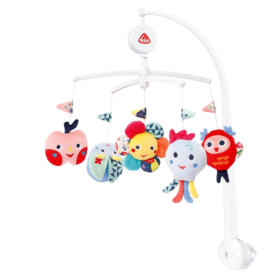 Fehn Musik Mobile COLOR Friends - Baby Einschlafhilfe Musikspielzeug mit süssen Tieren - Babymobile