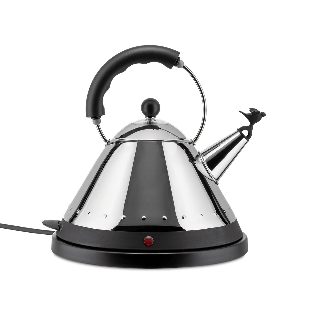 Alessi MG32 B Elektrischer Wasserkessel Kabelfreier aus Edelstahl mit Griff und Aufsatz aus PA, schw